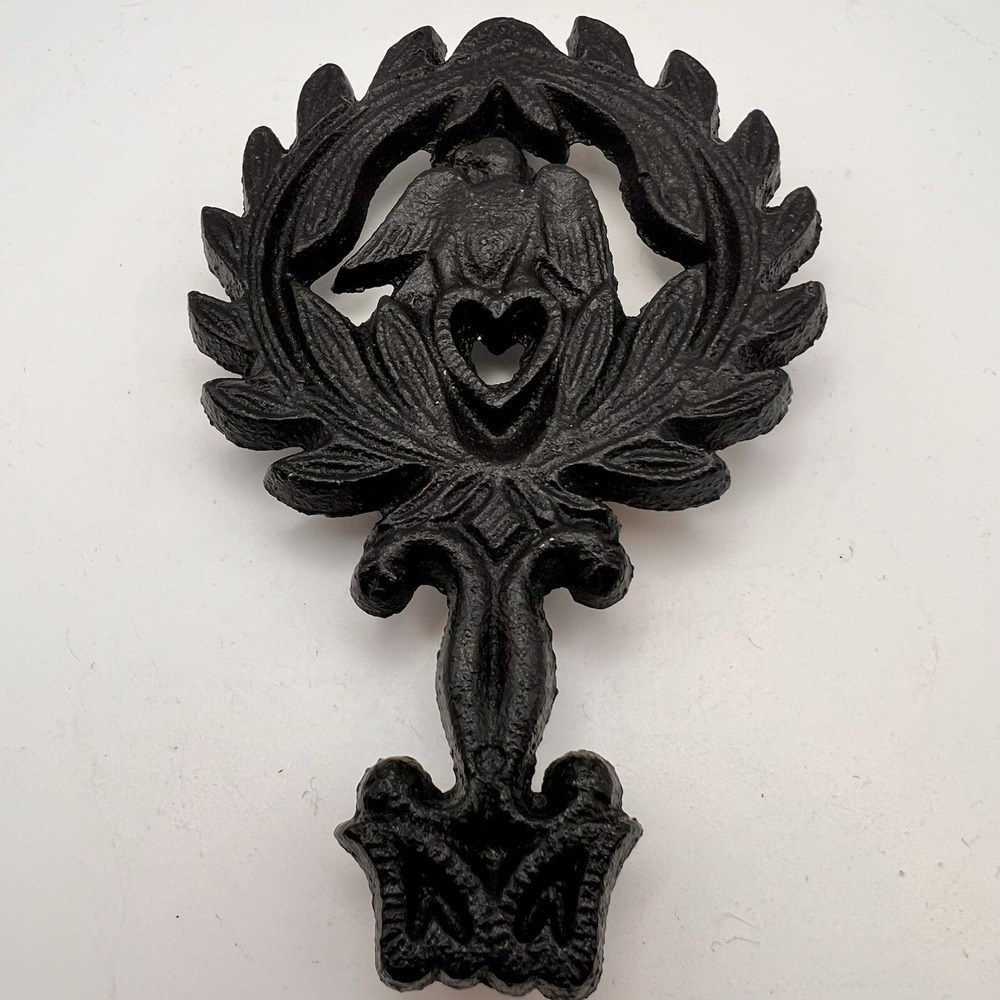 Vintage Mini Cast Iron Trivet w/Handle Works, Eagle, Heart, Wreath